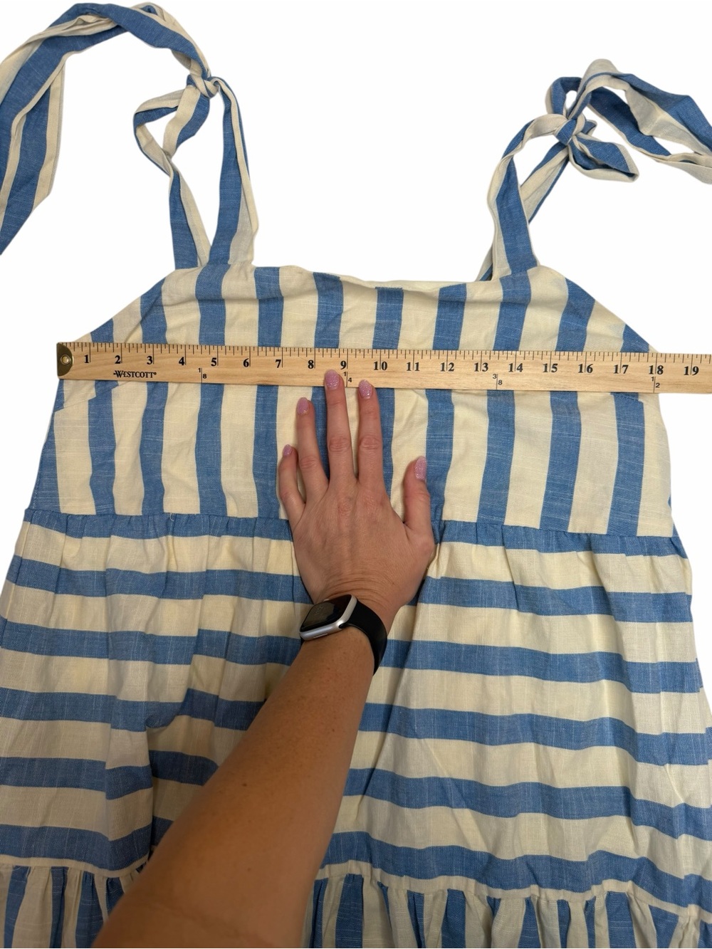 By Together Blue & White Striped Tie-Shoulder Mini Dress Size Large NWT - Picture 5 of 6